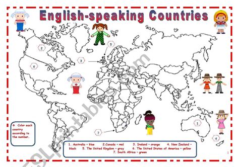 ️english Speaking Countries Map Worksheet Free Download