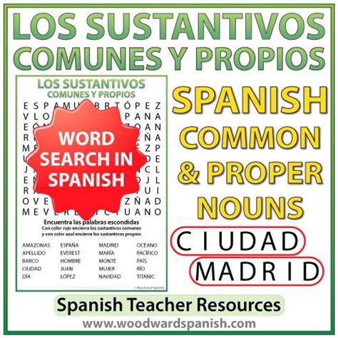 Los Sustantivos Comunes Y Propios Spanish Word Search Woodward Spanish