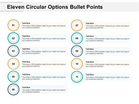 Eleven Circular Options Bullet Points Powerpoint Slide Presentation