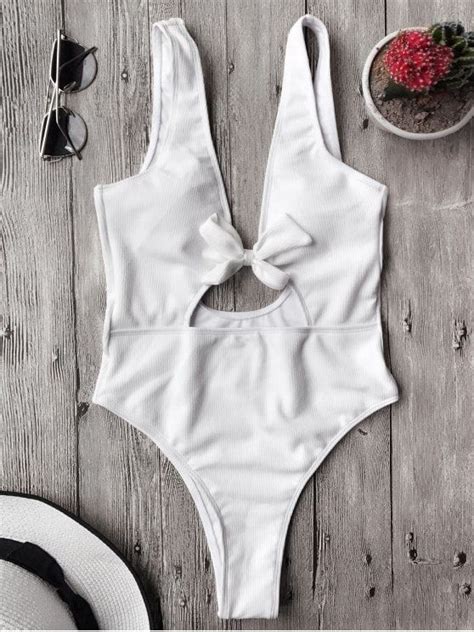 Up To 80 Off Bowknot Textured High Cut One Piece Swimsuit Zaful