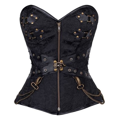 Black Steampunk Corset Bustier With Chains Gothic Korset Steel Boned Corset Top Gothic Inspired