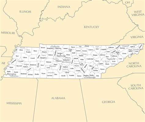 Tennessee Map With Cities And Towns Map Vector