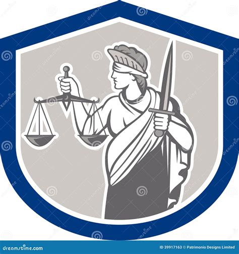 Lady Blindfolded Holding Scales Justice Front Retro Cartoon Vector Cartoondealer