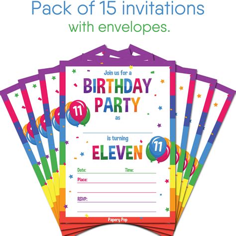 11 Year Old Birthday Party Invitations With Envelopes 15 Count Kid