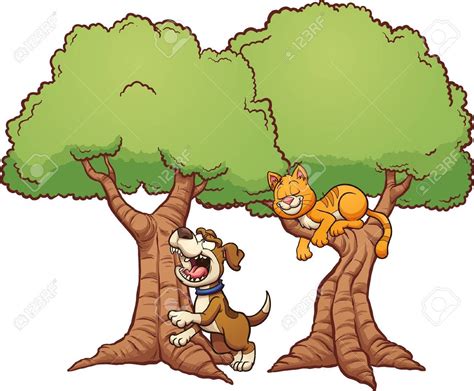 Dog Barking Up The Wrong Tree Clip Art Illustration With Simple