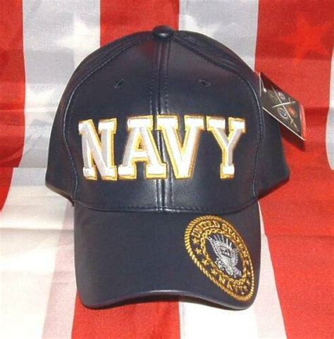 Us Navy Bold Logo 3d Pu Blue Leather Embroidered Licensed Military Ball