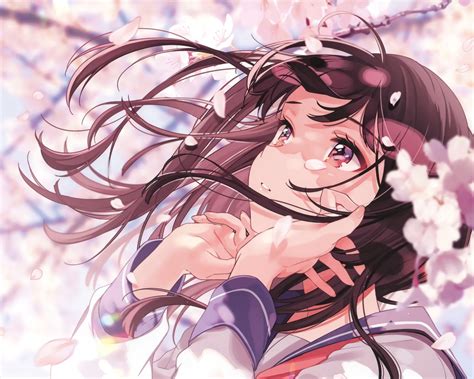 Download 1280x1024 Beautiful Anime Girl School Uniform Sakura Blossom