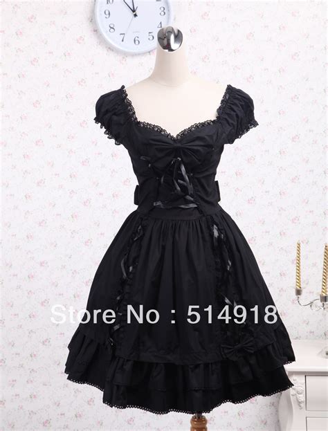Tomsuit Classic Black Lace Short Sleeve Sweetheart Bow Cotton Pretty