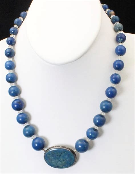 Vintage Denim Lapis Bead And Pendant Necklace Blue Stone Strung Etsy