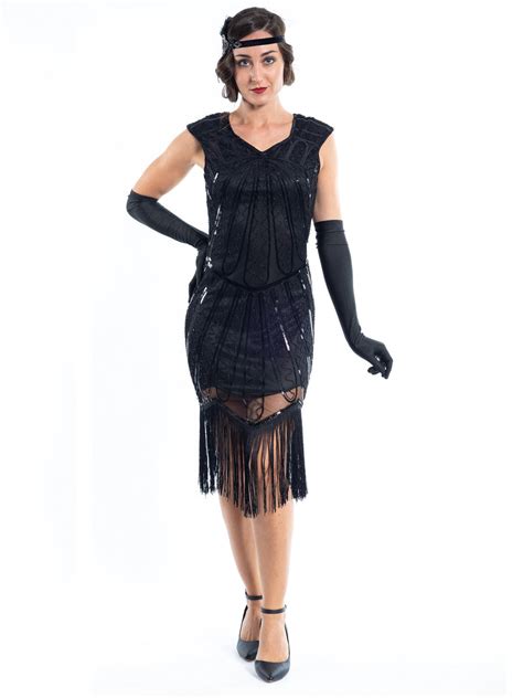 1920s Black Beaded Charlotte Flapper Dress Flapper Boutique