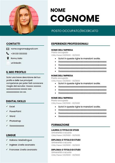 Curriculum Vitae Con Foto Da Compilare Gratis Modello Cv Word