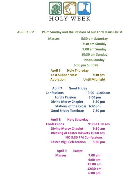 Holy Week Schedule Holy Spirit Parish