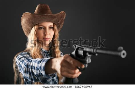 Beautiful Sexy Girl Cowboy Hat Gun Stock Photo Edit Now 1667696965