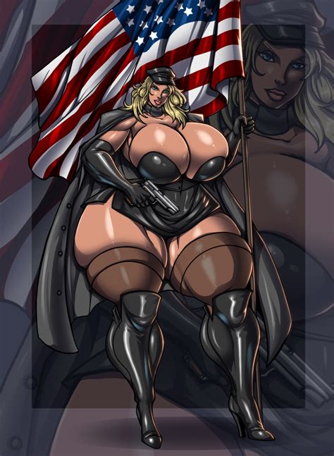rule 34 absurdres american flag blonde hair breasts cleavage female female only gigantic