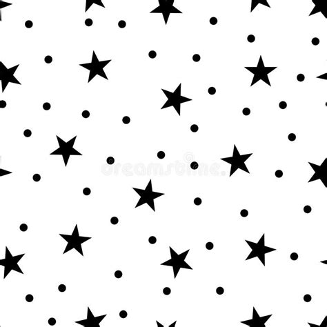 Star Polka Dots Seamless Pattern Print Black Stock Vector