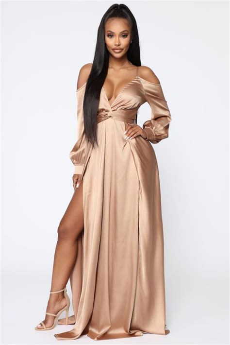 Mansion Dinner Party Satin Gown Gold Brown Satin Maxi Dress Boho