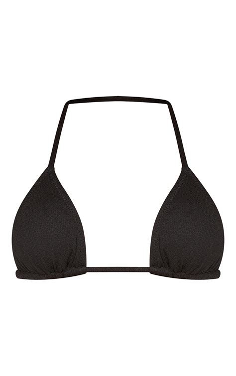 Black Ribbed Padded Triangle Bikini Top Prettylittlething Ie