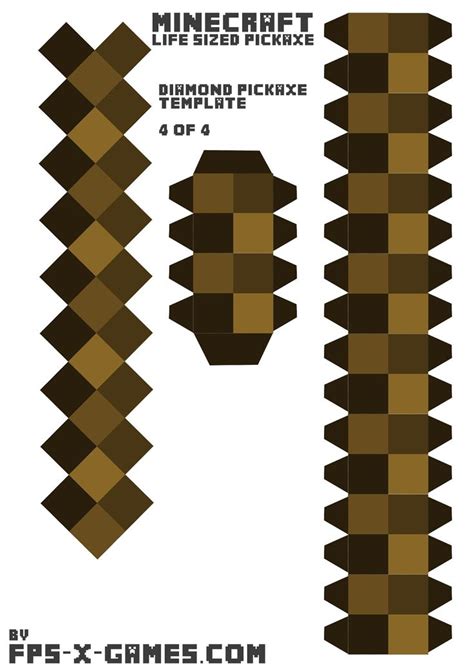 Life Size Pickaxe Minecraft 2 Of 4 Minecraft Papercraft Template 4 Of