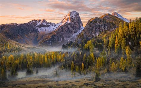 Autumn Morning Near Passo Di Giau Dolomites Italy Landscape Nature