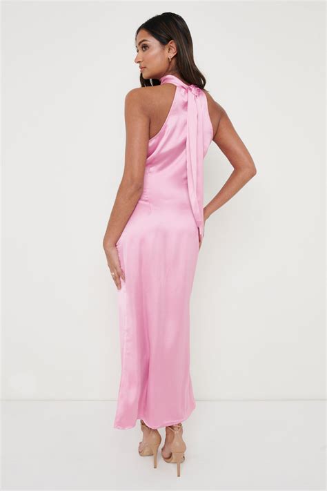 Raleigh Halter Neck Tie Dress Pink Pretty Lavish