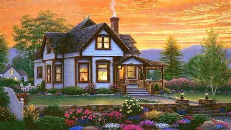 Charming Cottage In Natural Landscape Wallpaper Backiee