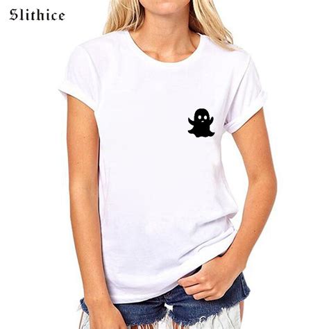 Slithice Punk Cute Ghost Print T Shirts For Women Summer Tshirt Short