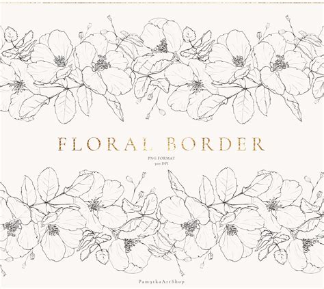 Floral Border Clipart Line Art Flowers Pencil Sketch Flower Etsy