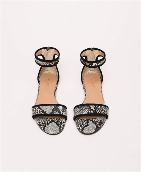 Flat Leather Sandals With Python Print Woman Unique Variant Twinset