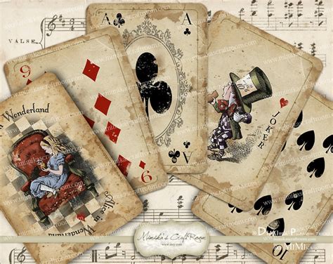 Alice In Wonderland Playing Cards Printable Digital Collage Etsy