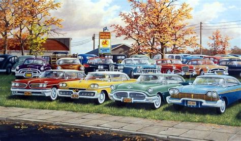 Ken Zylla Past Gas Old Car Art Print Signed And Numbered 30 X 18