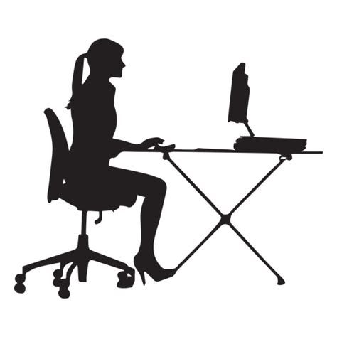 woman sitting  computer desk silhouette transparent png svg vector file