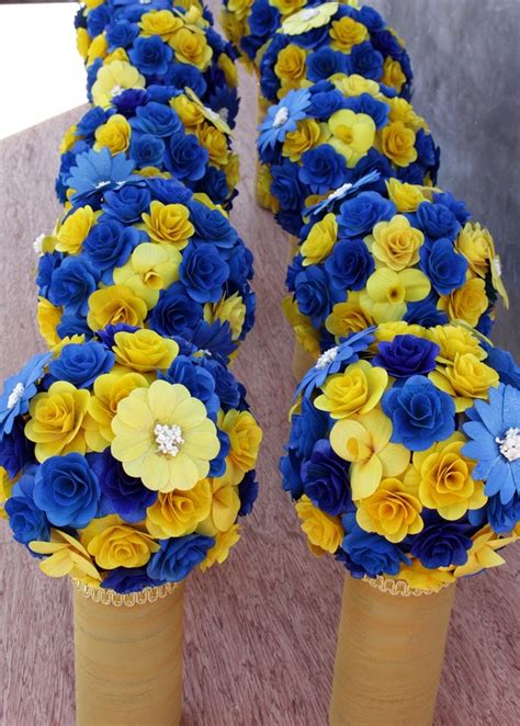 Royal Blue And Yellow Wedding Bouquets Pomanders