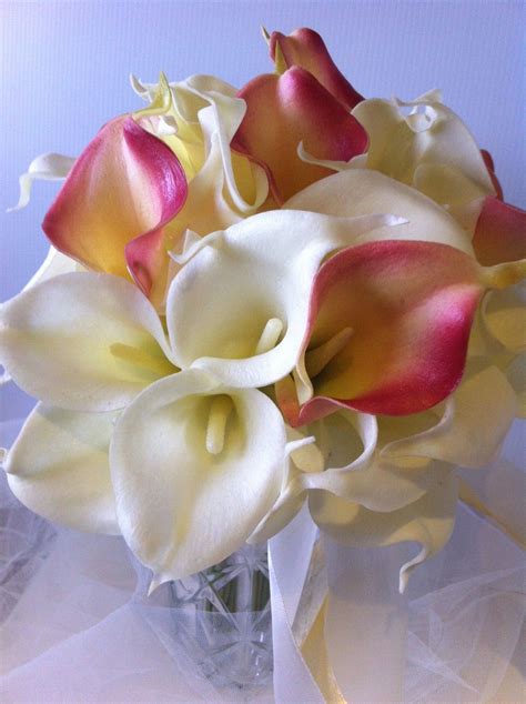 CALLA LILY WEDDING IVORY CORAL 45 STEMS Artificial Flowers BOUQUET