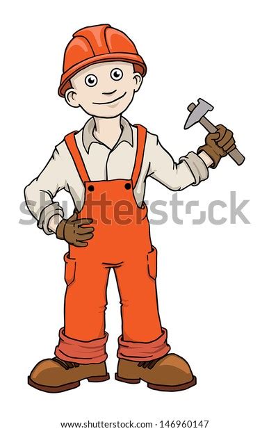 Cute Cartoon Construction Worker Repairman Vector Stock Vector Royalty