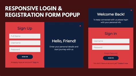 Responsive Login And Registration Form Popup On Button Click Using Html