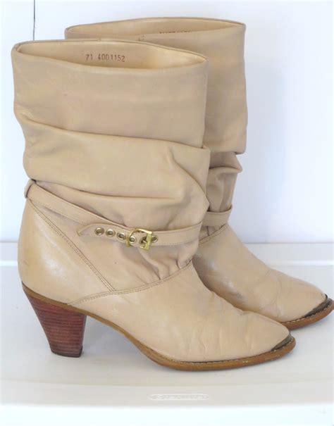 Vintage 80s Womens Leather Ankle Boots Heeled Ankle Boots With