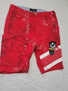 Akoo Size 34 Men 39 S Red Denim Designs Classic Urban Hip Hop Jean Shorts