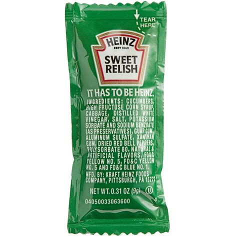 Heinz 9 Gram Sweet Relish Portion Packets 200case