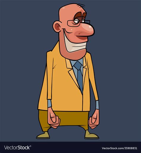 Cartoon Character Bald Man Wearing Glasses Vector Image