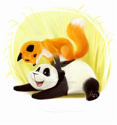 Panda And Fox By Yankovskayajulia On Deviantart Panda Art