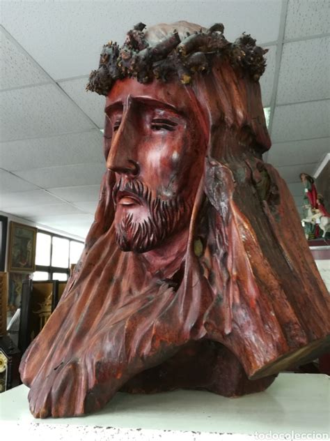 Cabeza De Cristo Talla En Madera Comprar Escultura Religiosa Antigua