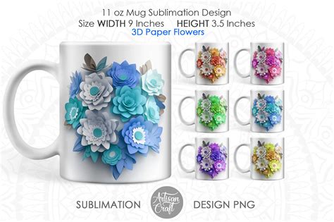 3d Flower Mug Sublimation Wrap 11oz Mug Template 3d Paper Flowers By
