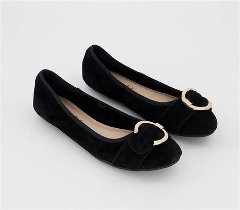 Office Fran Feature Trim Ballerina Flats Black Suede Flat Shoes For Women