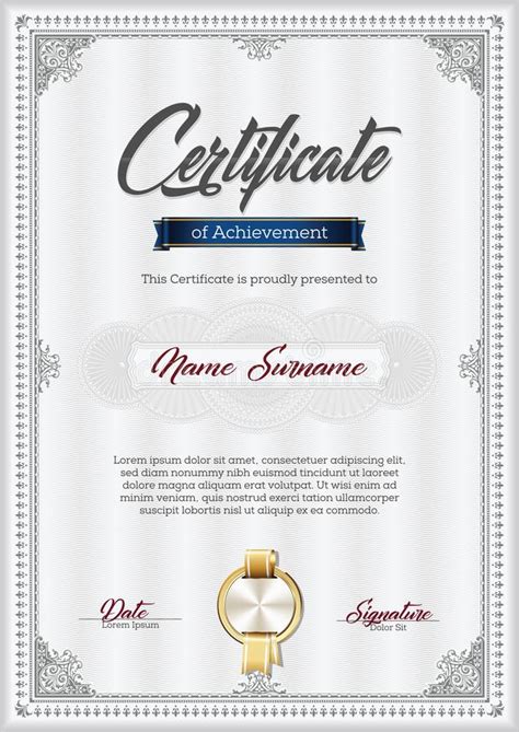 Certificate Of Achievement Vintage Frame With Gold Ri