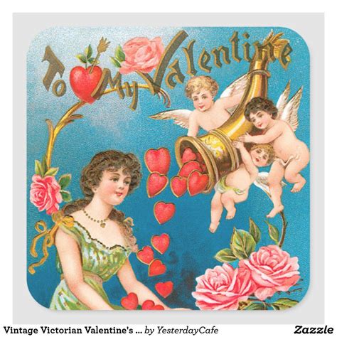 Vintage Victorian Valentines Day Angels With Girl Square Sticker