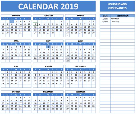 Holiday And Observance Calendar