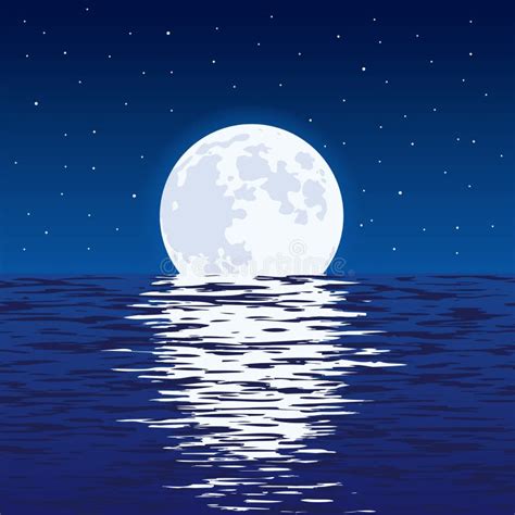Fond De Mer Bleue Et De Pleine Lune La Nuit Illustration De Vecteur