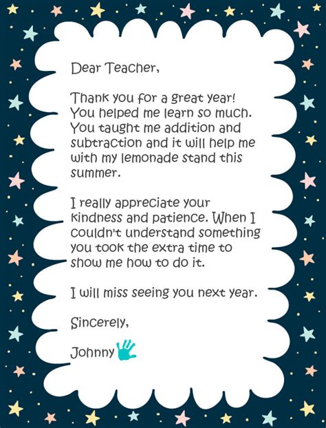 Thank You Note For Kindergarten Teacher Kindergarten