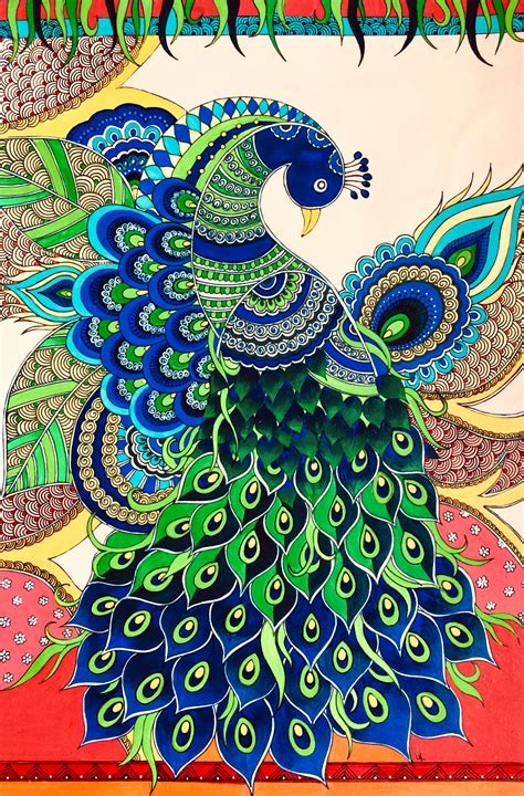 Madhubani Art Artistic Peacock Peacock Art Indian Folk Art Peacock Painting