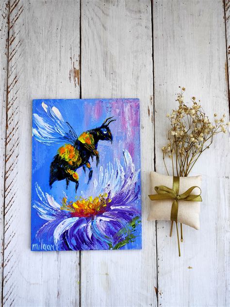 Bee Painting Mini Canvas Art Art From Ukraine Bee With Etsy Uk